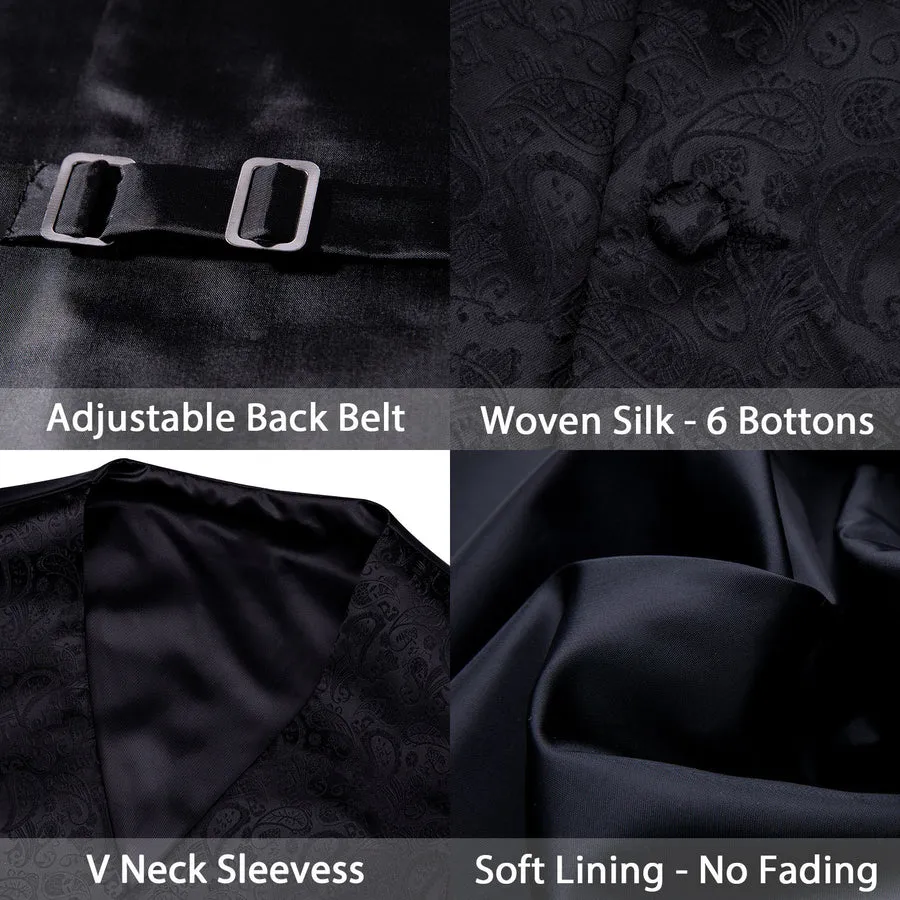 Ebony Black Paisley Luxe Silk Vest Set