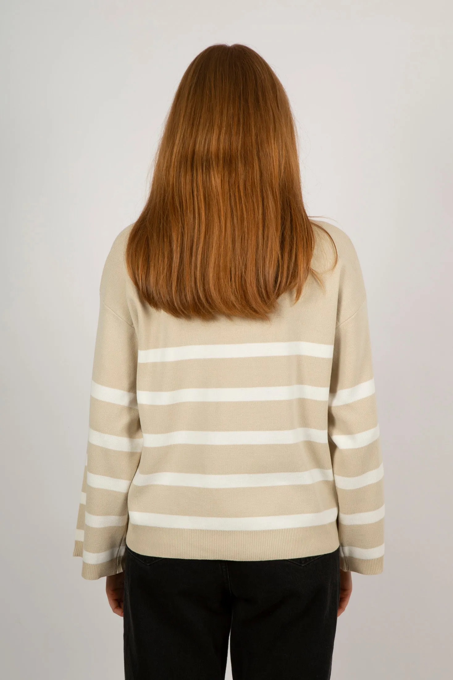 Ena Stripe Knit Blouse - Sand