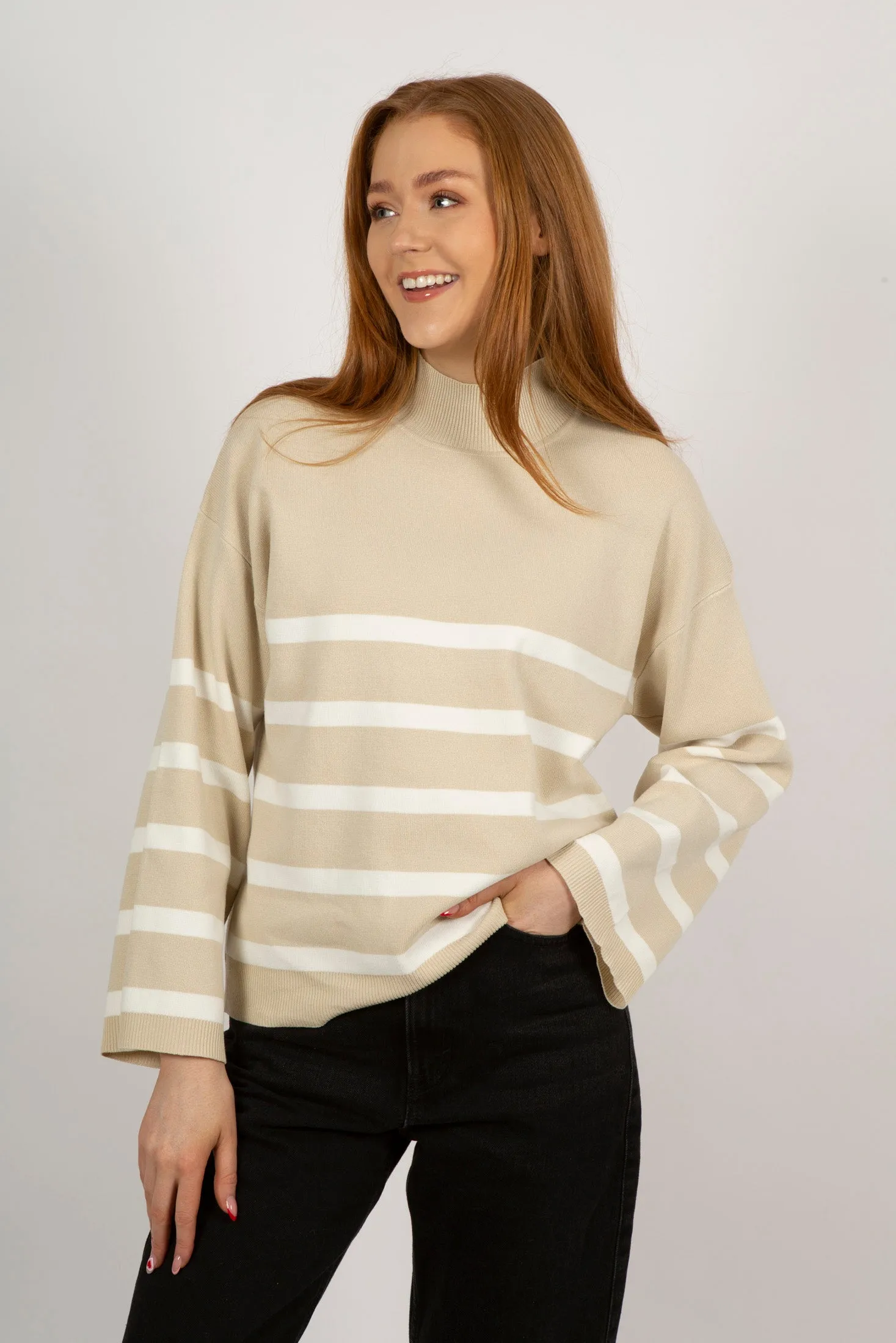 Ena Stripe Knit Blouse - Sand