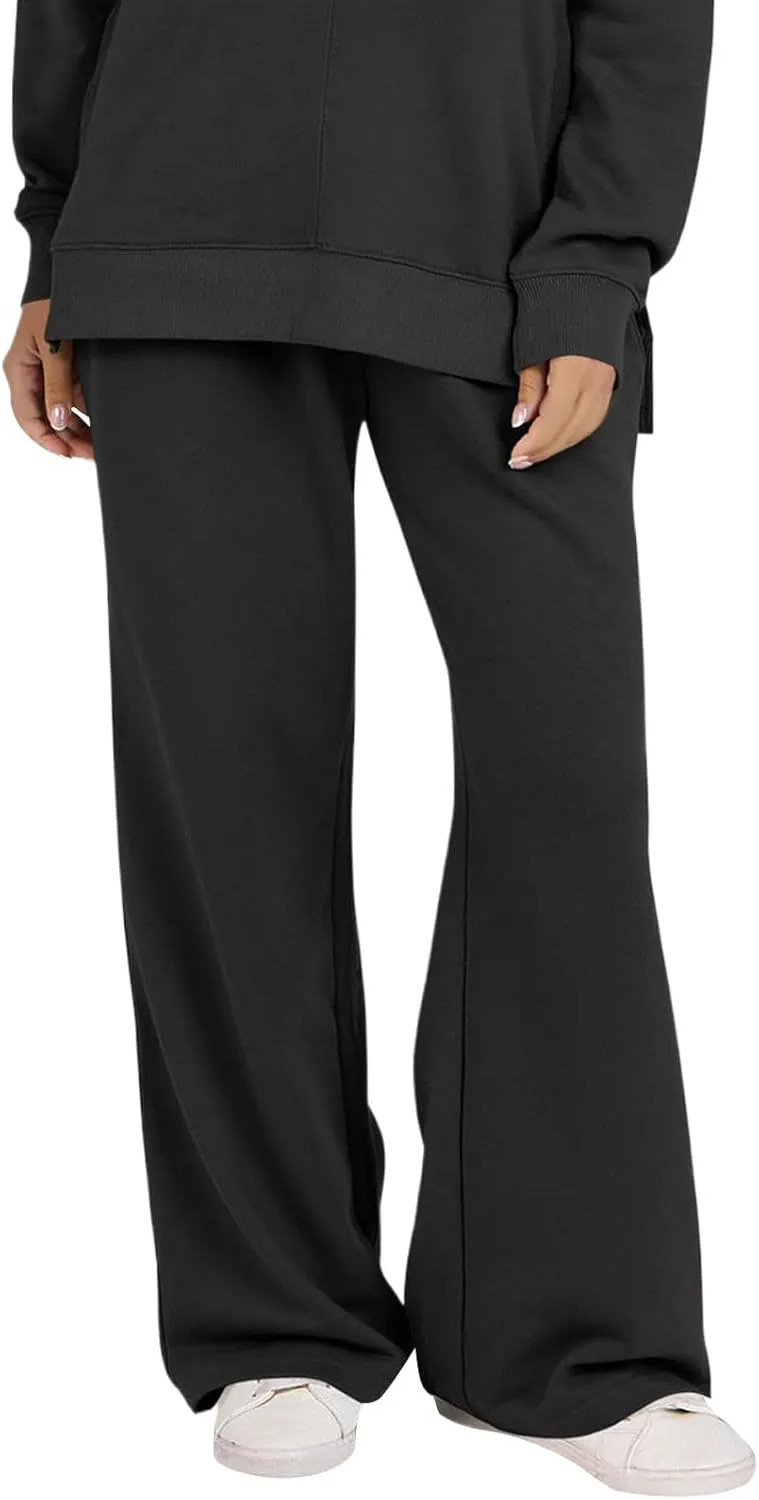 fanmpghleoo Straight Leg Sweatpants for Women Baggy Fleece Comfy Lounge Pants Elastic Waist Soft Business Casual Dress Pants