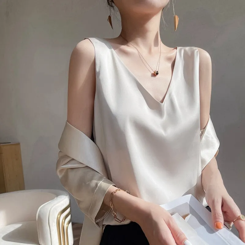 FashionSierra - New Wild Pullover Tops Women Interior Front Rear V-Neck Summer Thin