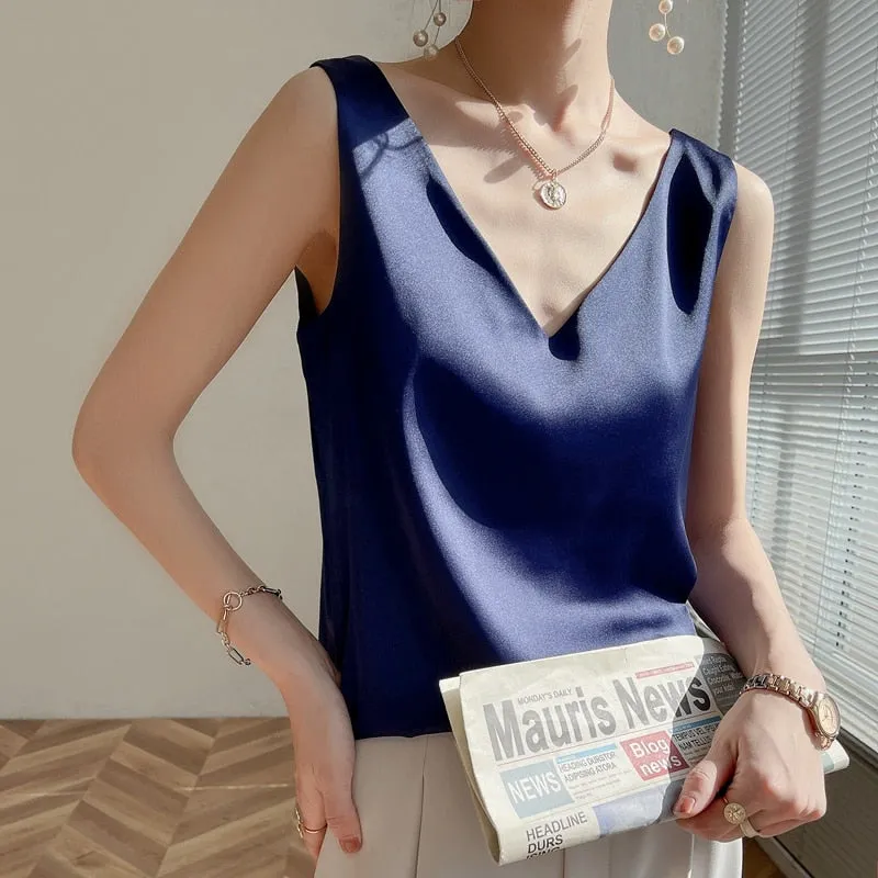 FashionSierra - New Wild Pullover Tops Women Interior Front Rear V-Neck Summer Thin
