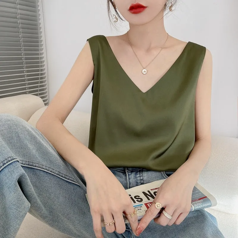 FashionSierra - New Wild Pullover Tops Women Interior Front Rear V-Neck Summer Thin