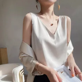 FashionSierra - New Wild Pullover Tops Women Interior Front Rear V-Neck Summer Thin