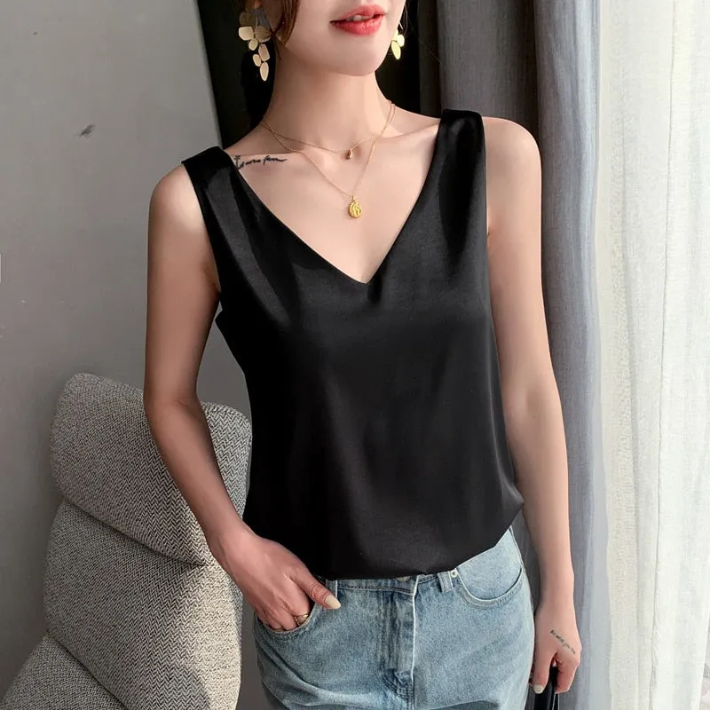 FashionSierra - New Wild Pullover Tops Women Interior Front Rear V-Neck Summer Thin