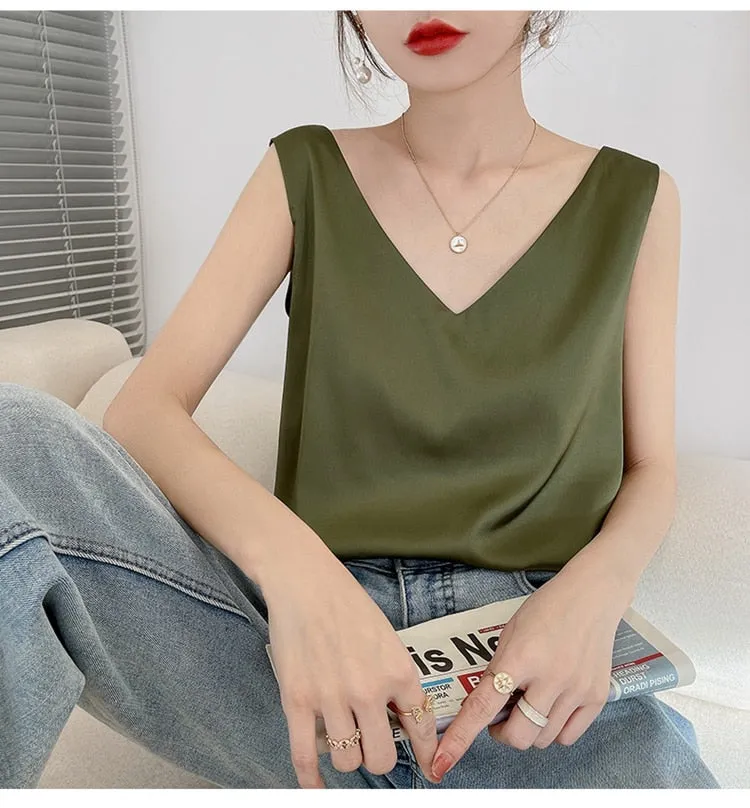 FashionSierra - New Wild Pullover Tops Women Interior Front Rear V-Neck Summer Thin
