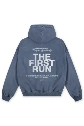 FIRST RUN BLUE SAND WASHED HOODIE