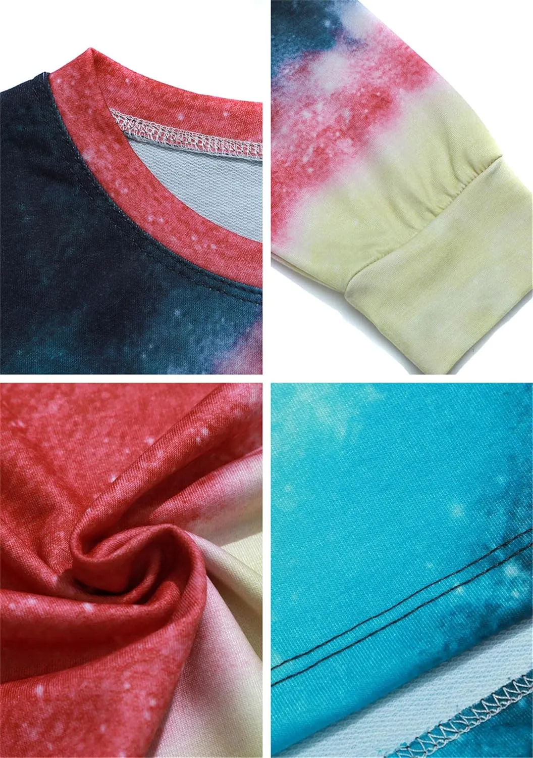FLITAY Womens Casual Loose Fit Shirts Long Sleeve Comfy Tops Round Neck Tie Dye Pullover Sweatshirts