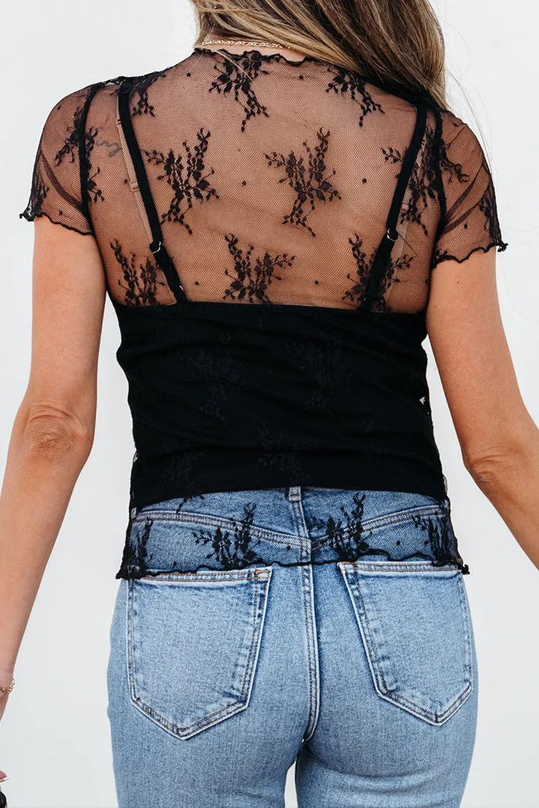 Floral Mesh Short Sleeve Blouse