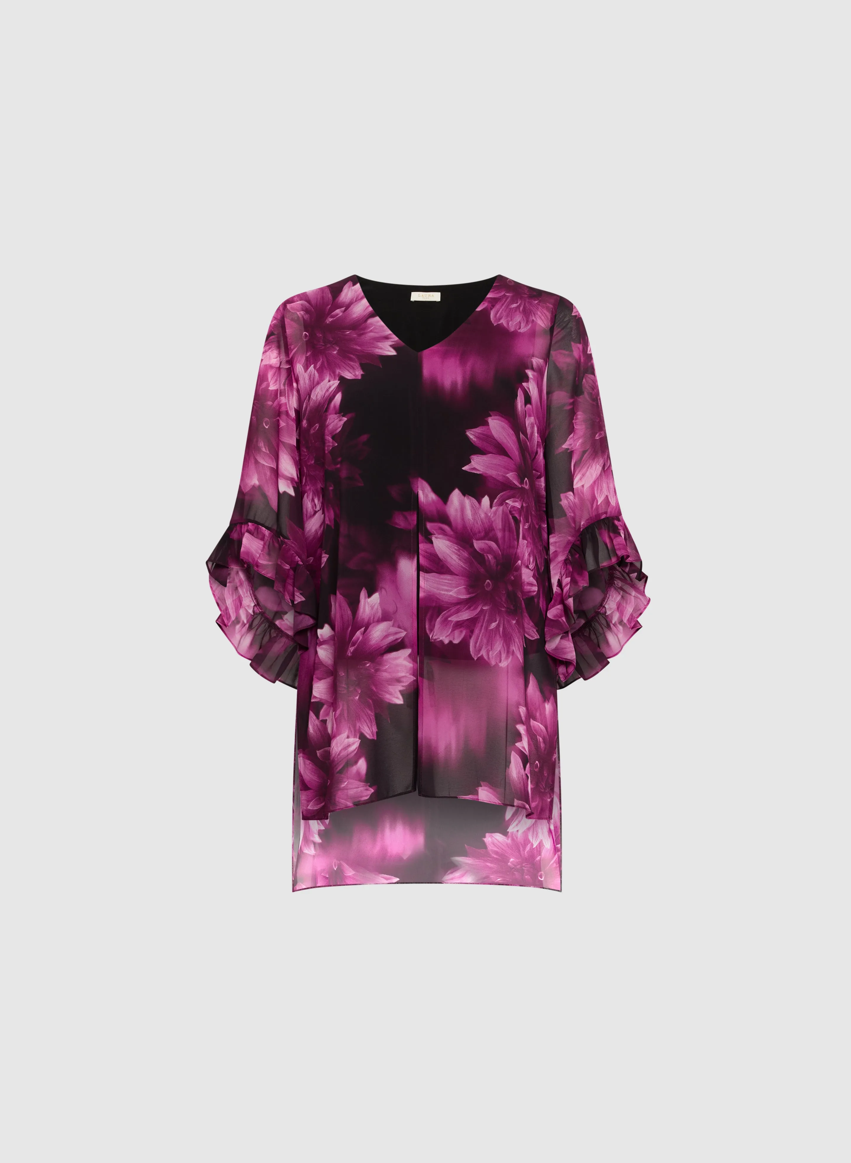 Flower Print Flare Sleeve Blouse