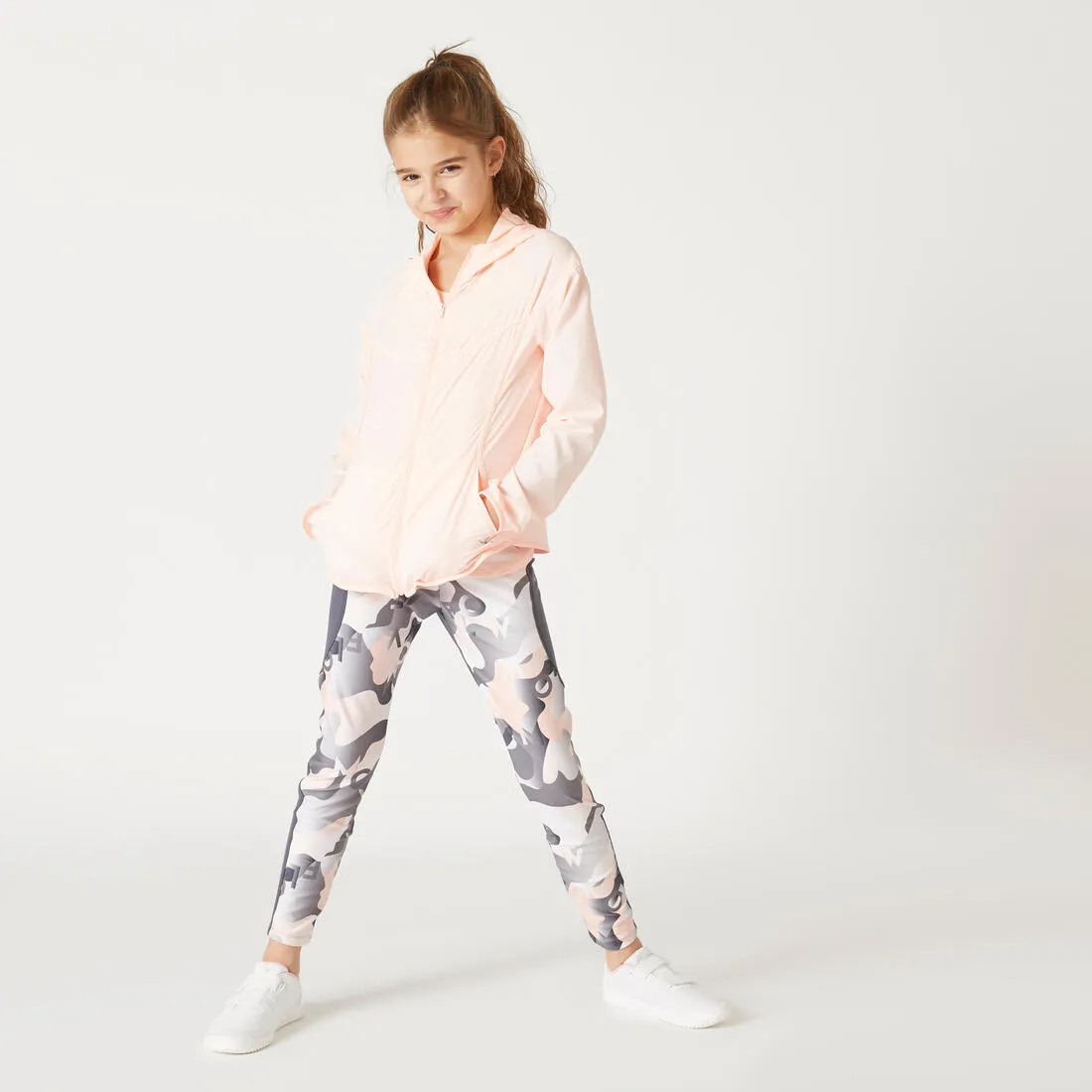 Girls' Synthetic Breathable Leggings - Navy/Coral