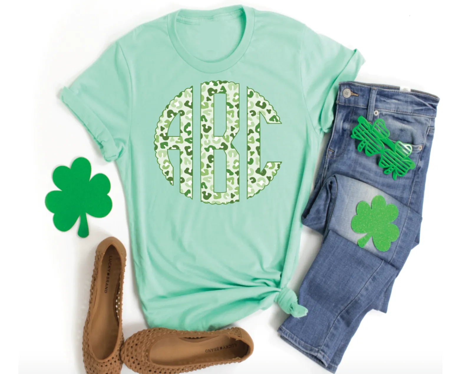 Green Pastel Leopard Monogram Tee