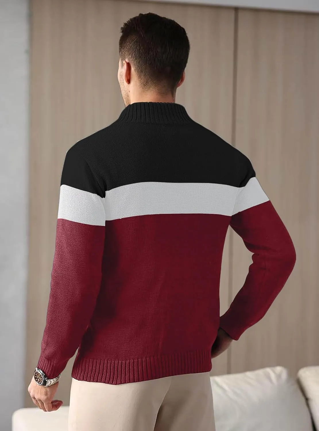 HYPESTFIT Men's Tri-Button Pullover Sweater Mock Neck Lightweight Casual Fashion Knitted Henley Sweater