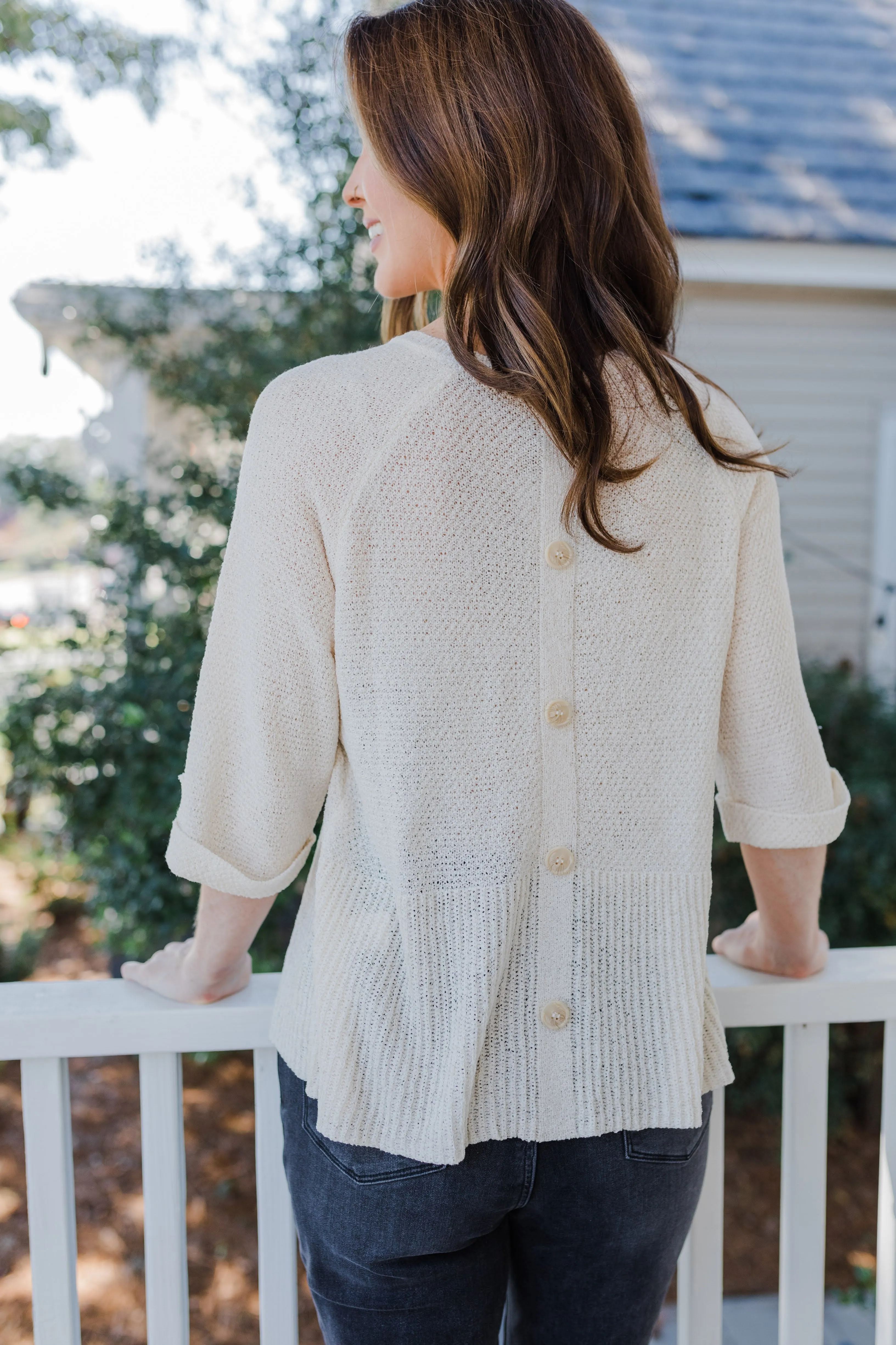 Ivory Addilynn Lightweight Button Back Sweater