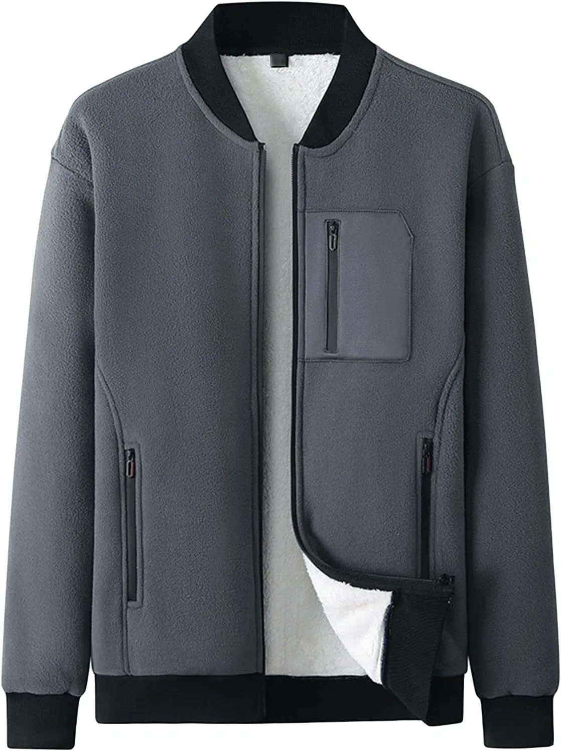 JEsilunmaMY Men's Polar Fleece Sport Baseball Jacket Full Zip Sherpa Lined Fall Winter Windbreaker Warm Thicken Bomber Coat