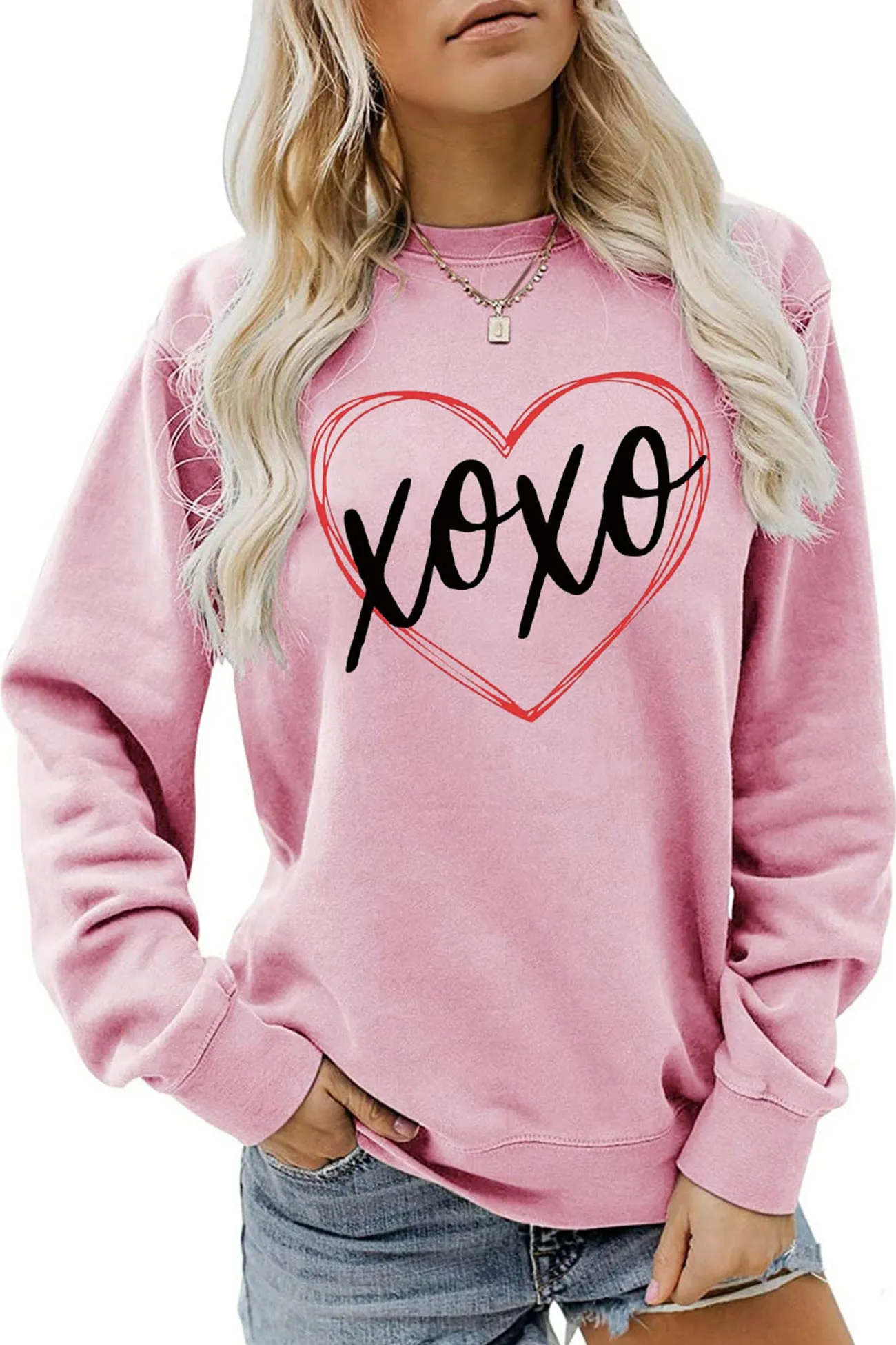 Joskaa Thin Line Heart Letter Graphic Sweatshirt