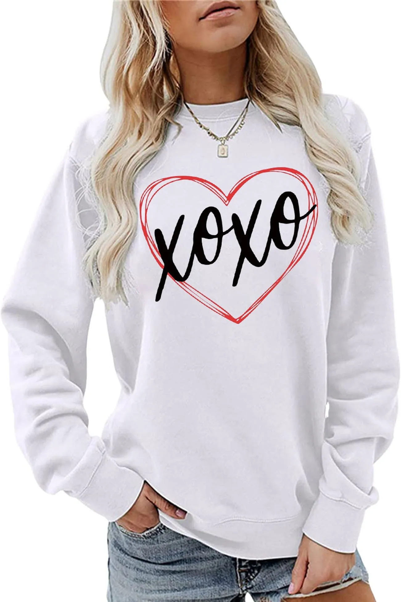 Joskaa Thin Line Heart Letter Graphic Sweatshirt