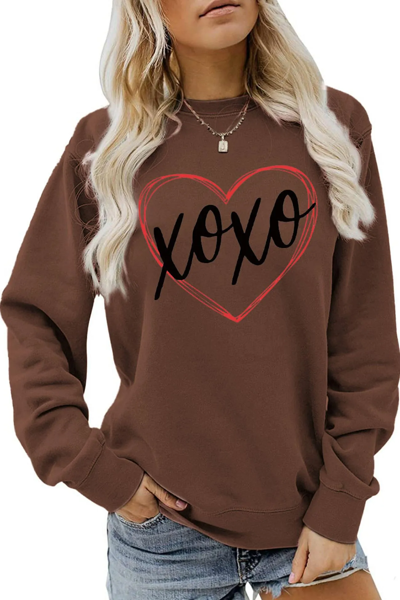 Joskaa Thin Line Heart Letter Graphic Sweatshirt