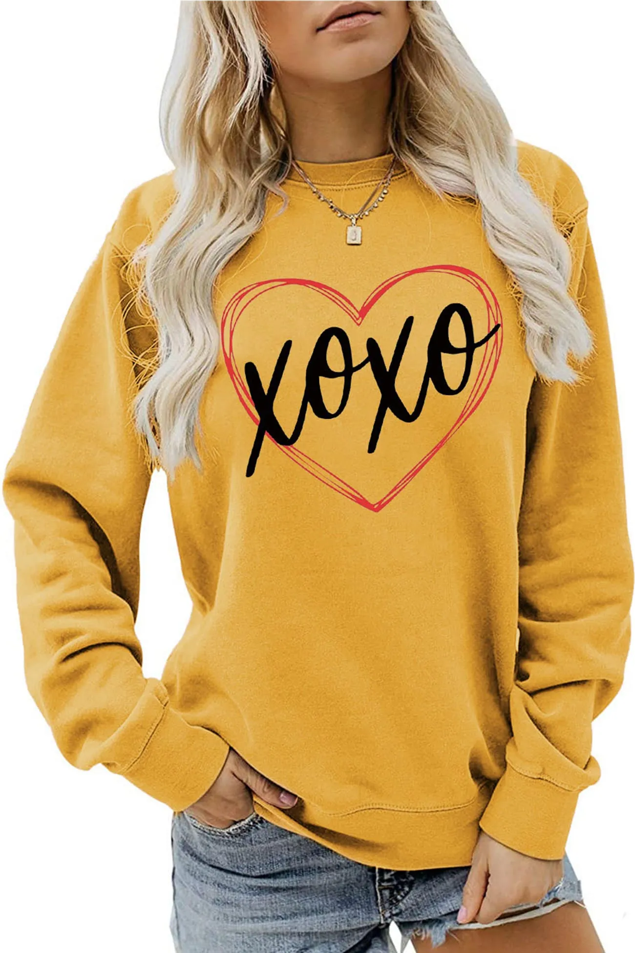 Joskaa Thin Line Heart Letter Graphic Sweatshirt