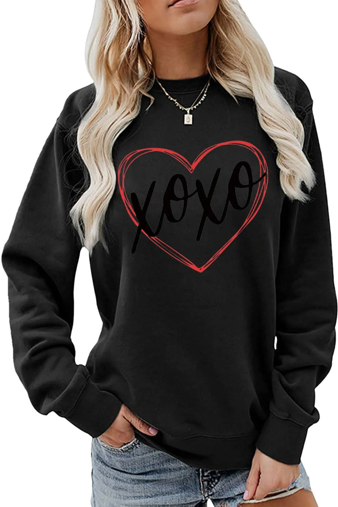 Joskaa Thin Line Heart Letter Graphic Sweatshirt