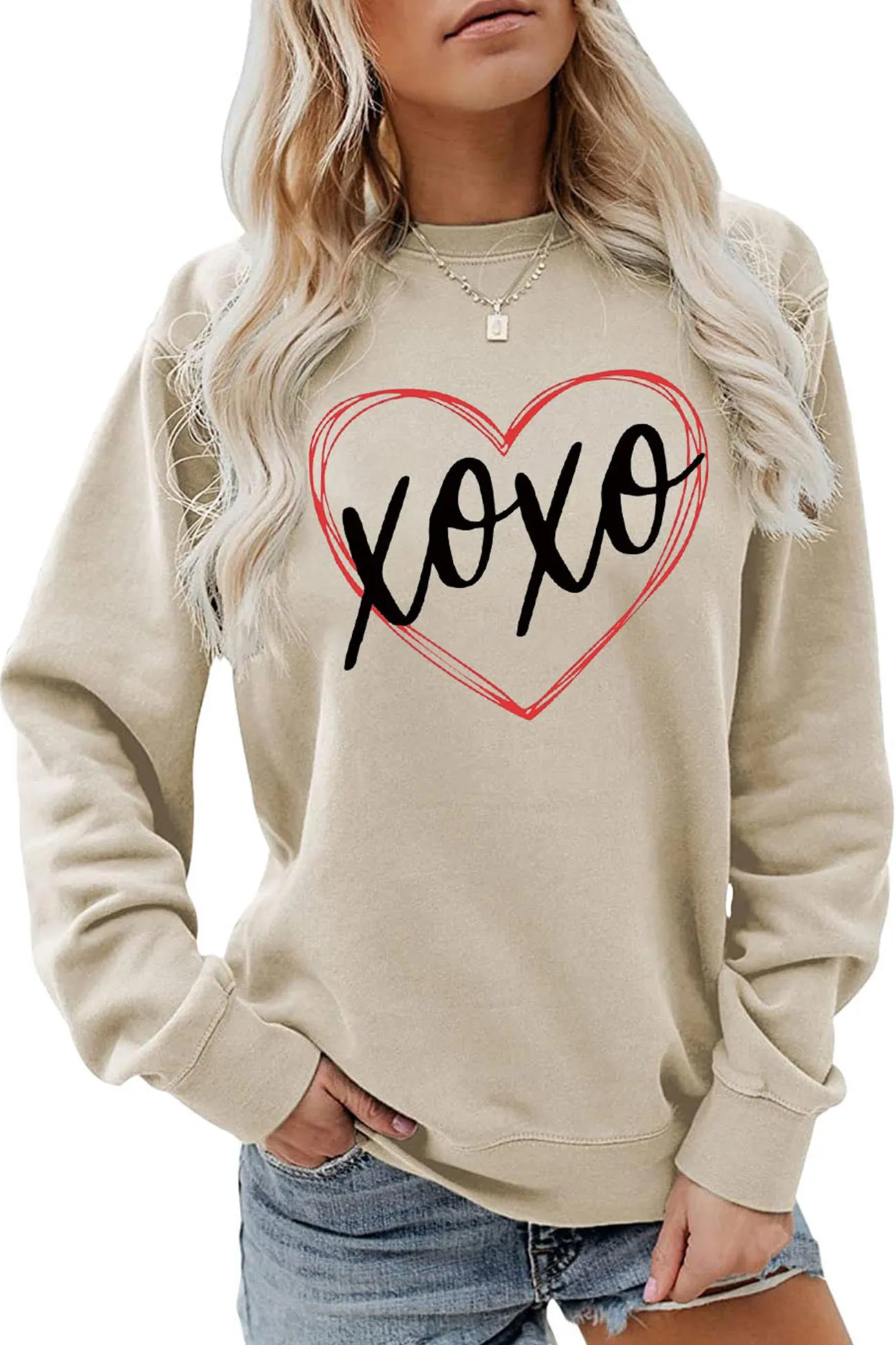 Joskaa Thin Line Heart Letter Graphic Sweatshirt