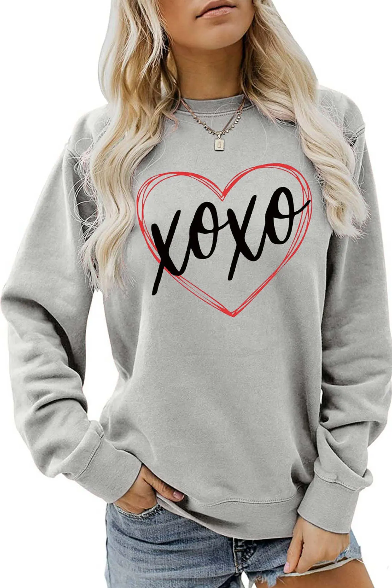 Joskaa Thin Line Heart Letter Graphic Sweatshirt