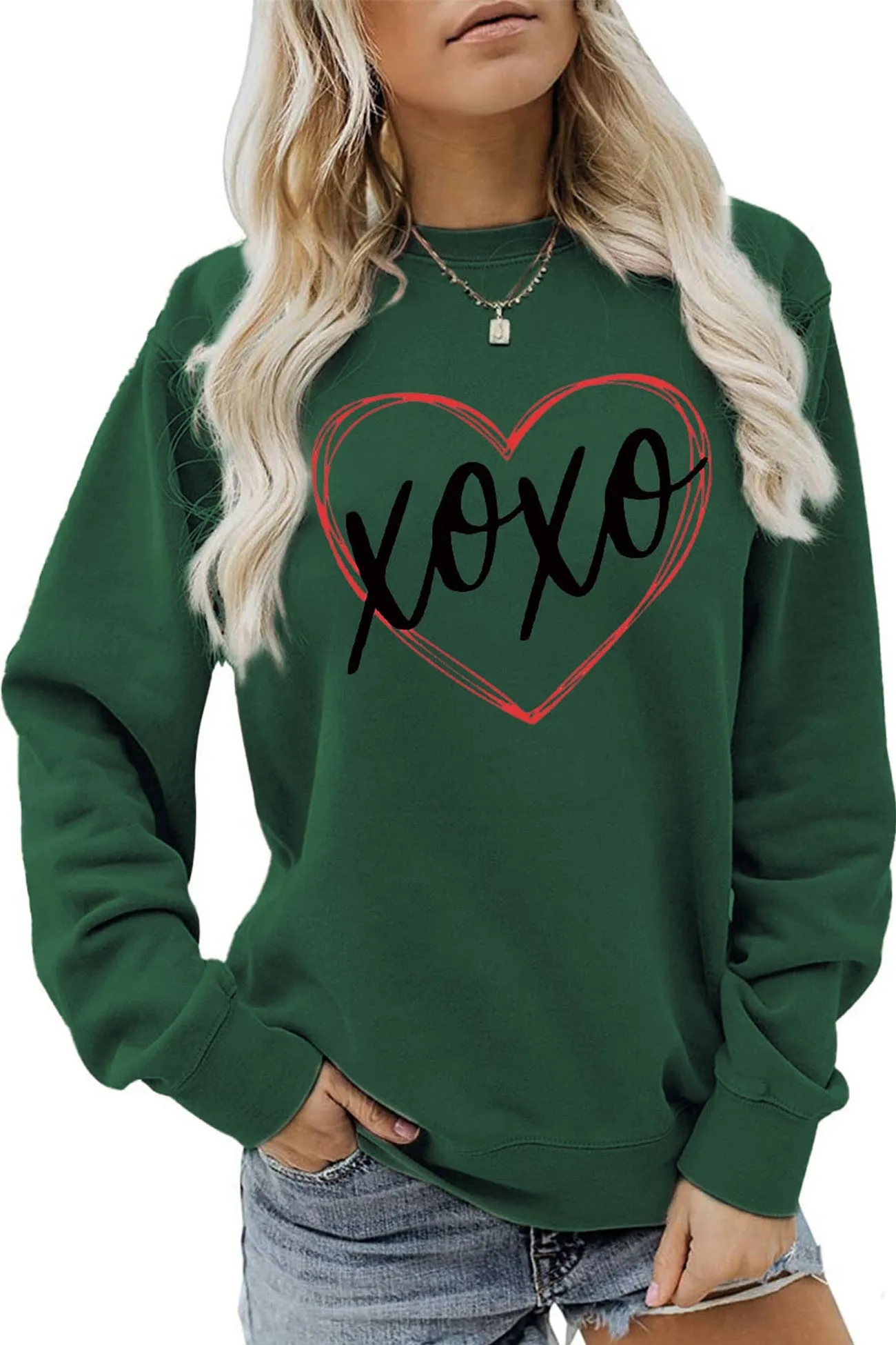 Joskaa Thin Line Heart Letter Graphic Sweatshirt