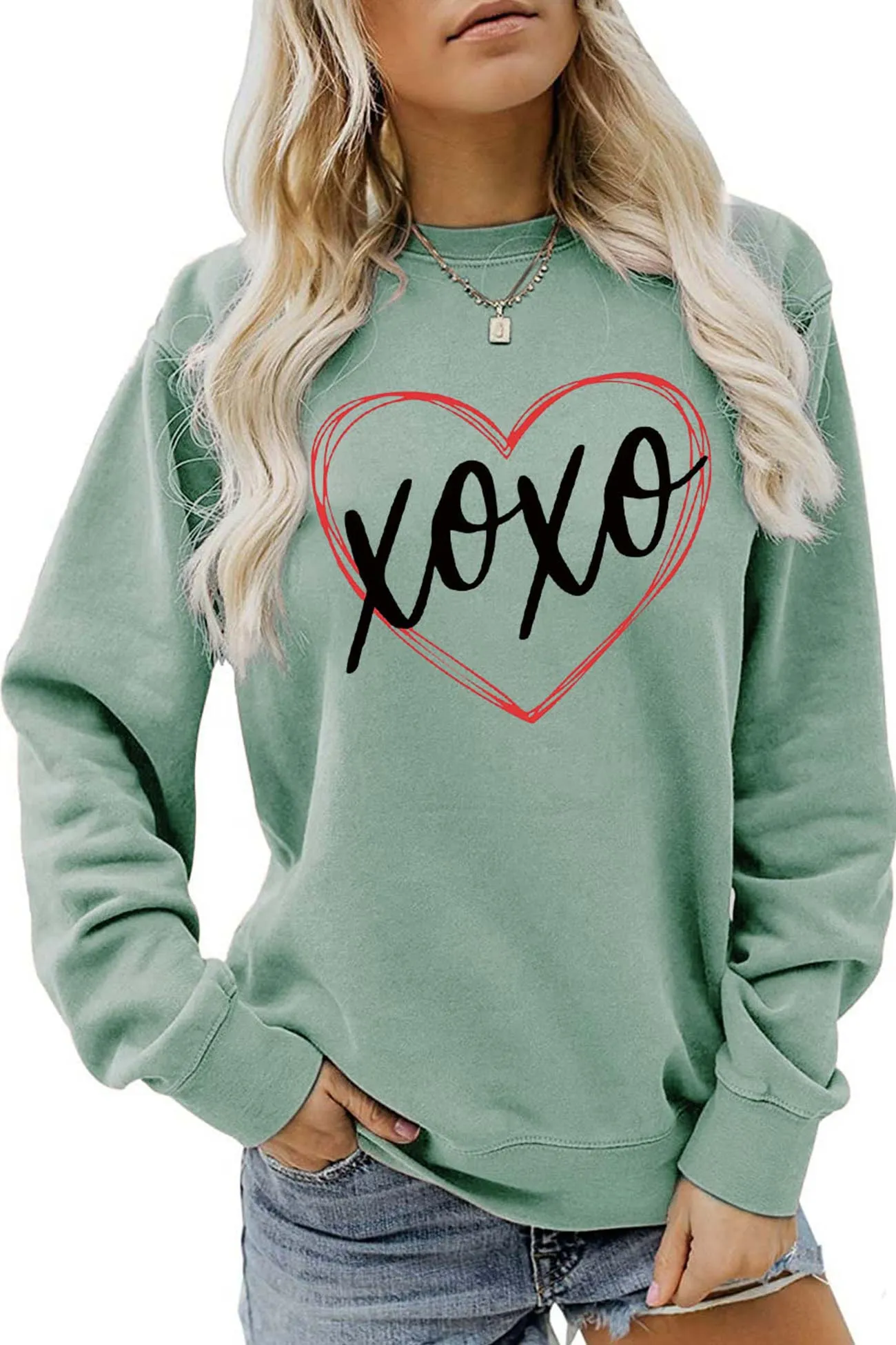 Joskaa Thin Line Heart Letter Graphic Sweatshirt