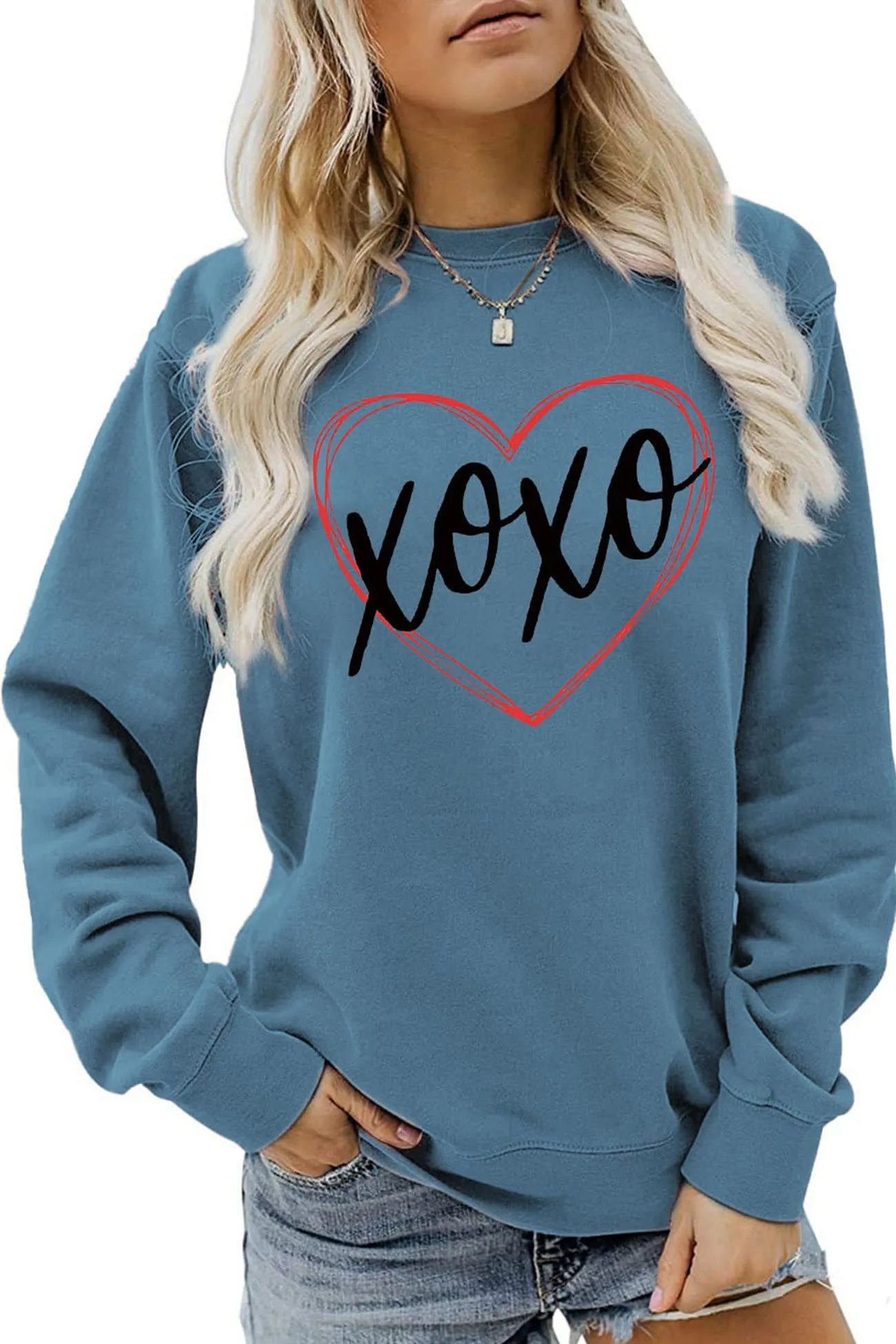 Joskaa Thin Line Heart Letter Graphic Sweatshirt