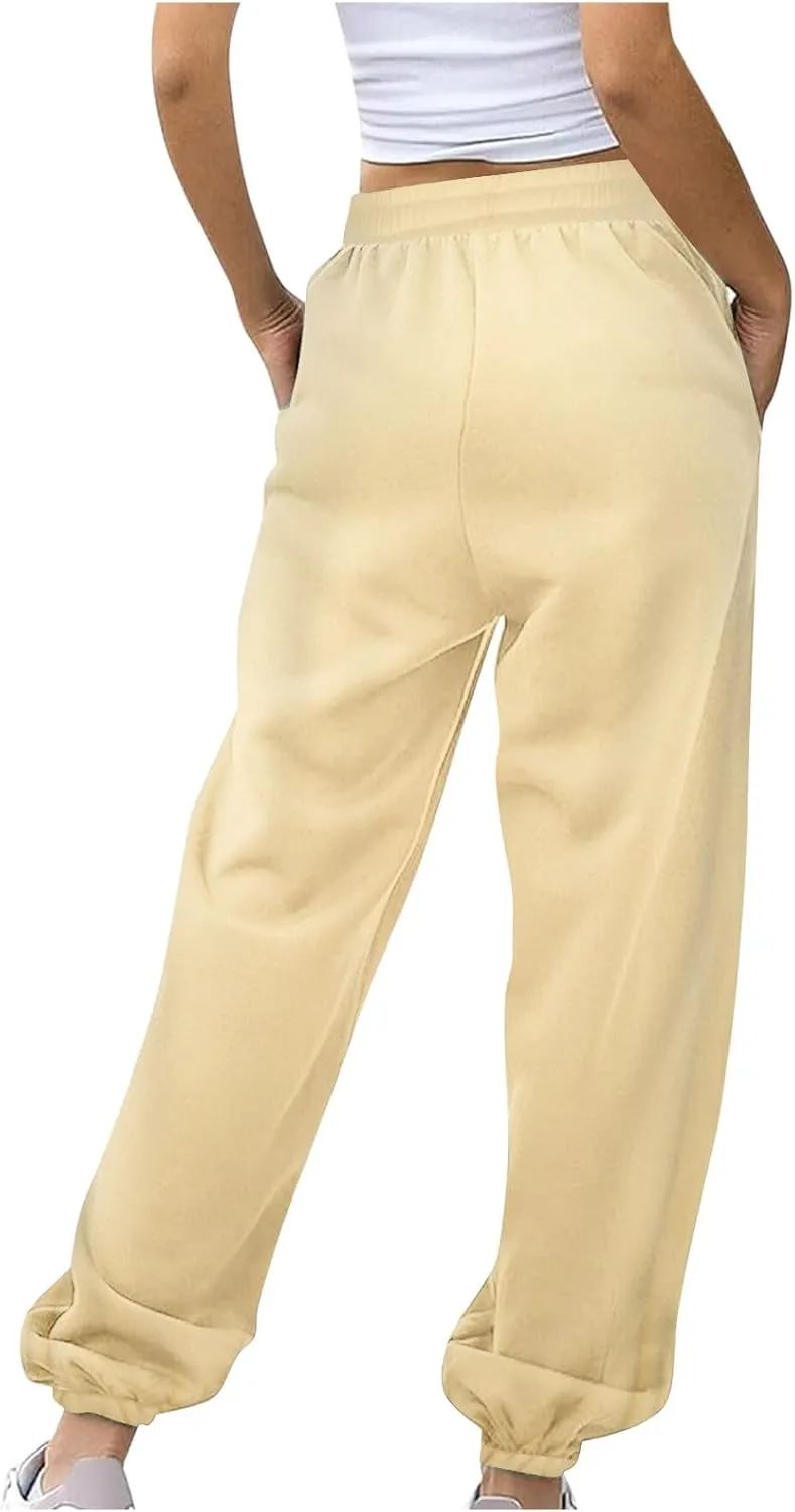 jsaierl Track Pants Women, Fall Winter Fleece Sweatpants Drawstring Lounge Straight Leg Pants Soft Comfy Joggers with Pockets