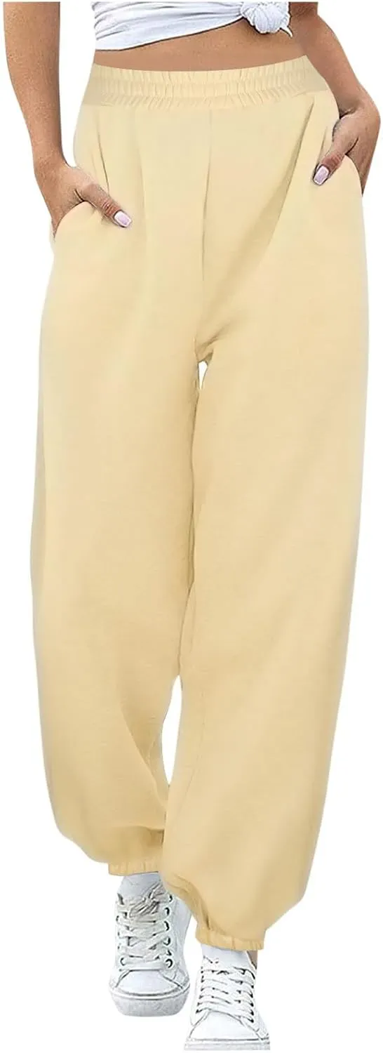 jsaierl Track Pants Women, Fall Winter Fleece Sweatpants Drawstring Lounge Straight Leg Pants Soft Comfy Joggers with Pockets