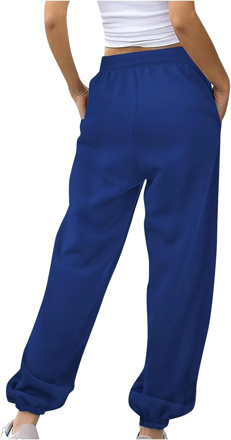 jsaierl Track Pants Women, Fall Winter Fleece Sweatpants Drawstring Lounge Straight Leg Pants Soft Comfy Joggers with Pockets
