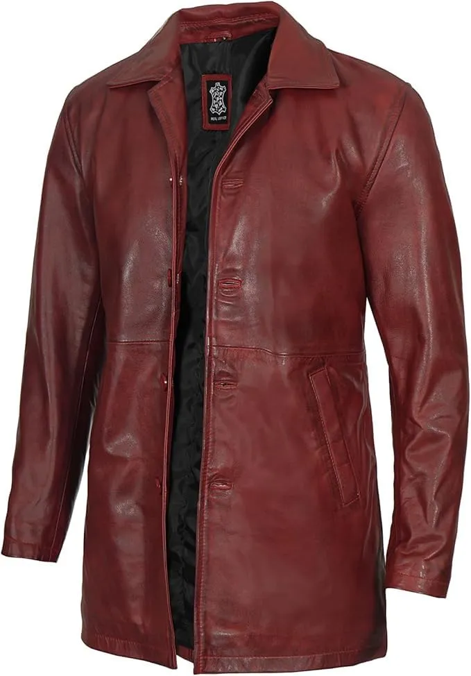 Leather Coat Men  Carcoat Style Winter Classic Long Real Leather Jackets For Men