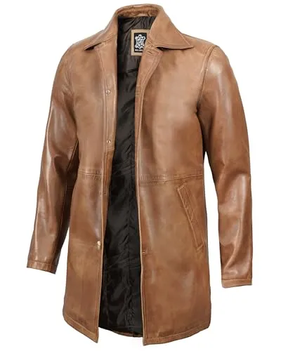 Leather Coat Men  Carcoat Style Winter Classic Long Real Leather Jackets For Men