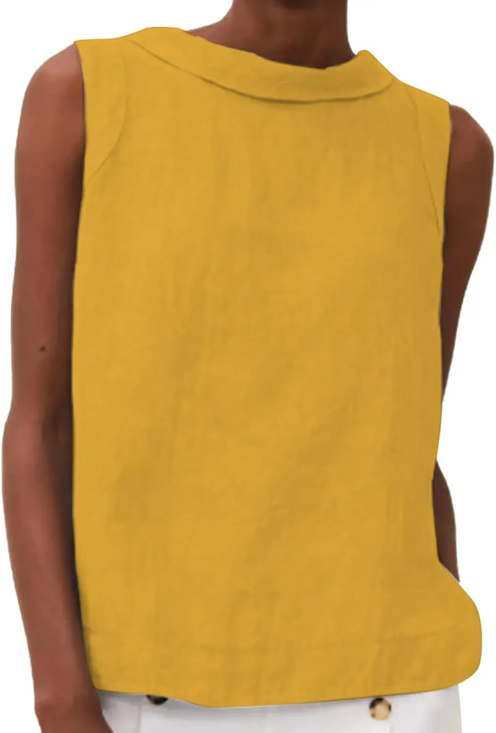 Linen Tops for Women Summer Casual Cotton Sleeveless Tank Tops Lapel Crewneck Tshirt Loose Fit Comfy Blouses Vest