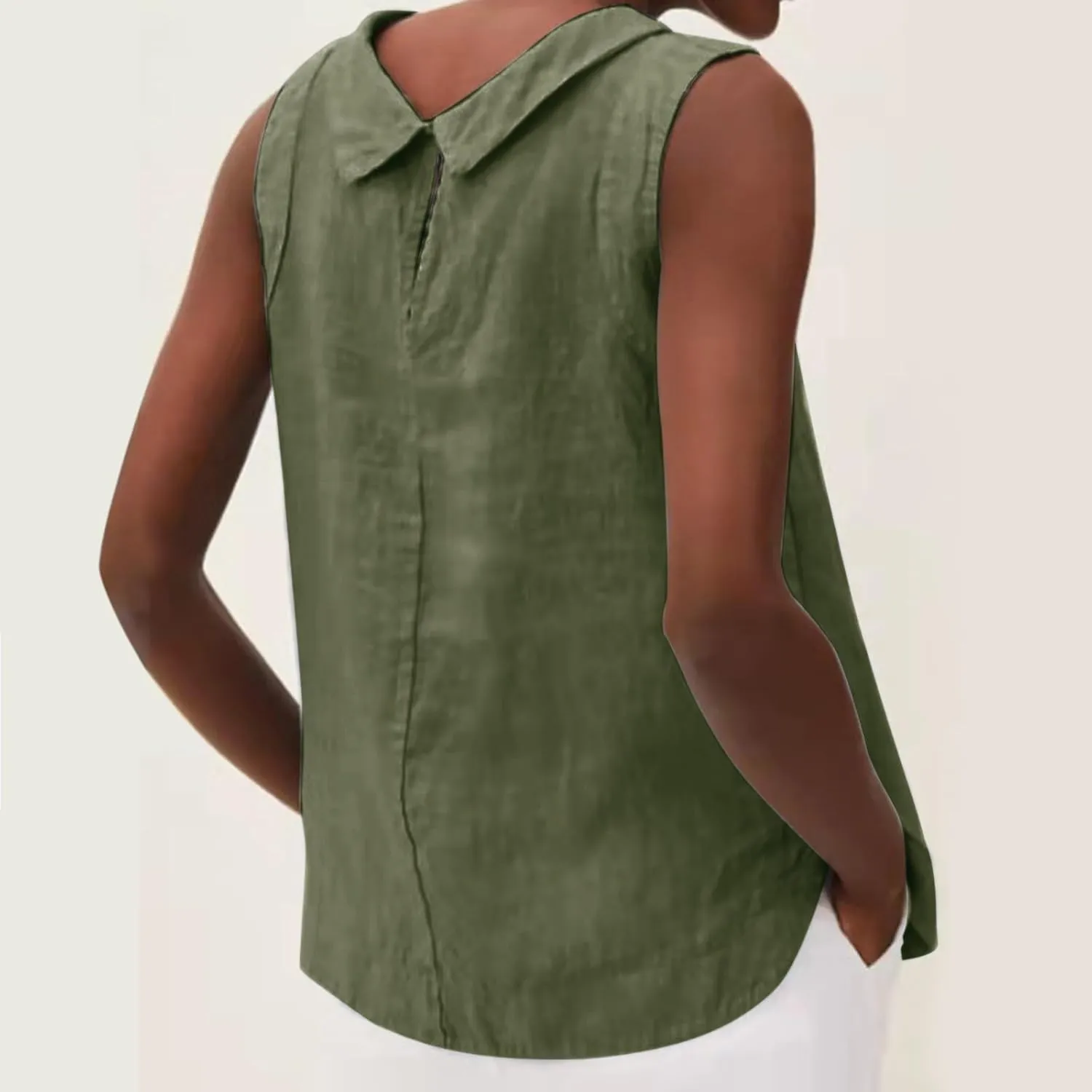 Linen Tops for Women Summer Casual Cotton Sleeveless Tank Tops Lapel Crewneck Tshirt Loose Fit Comfy Blouses Vest