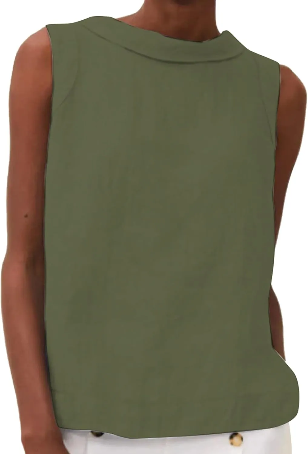 Linen Tops for Women Summer Casual Cotton Sleeveless Tank Tops Lapel Crewneck Tshirt Loose Fit Comfy Blouses Vest