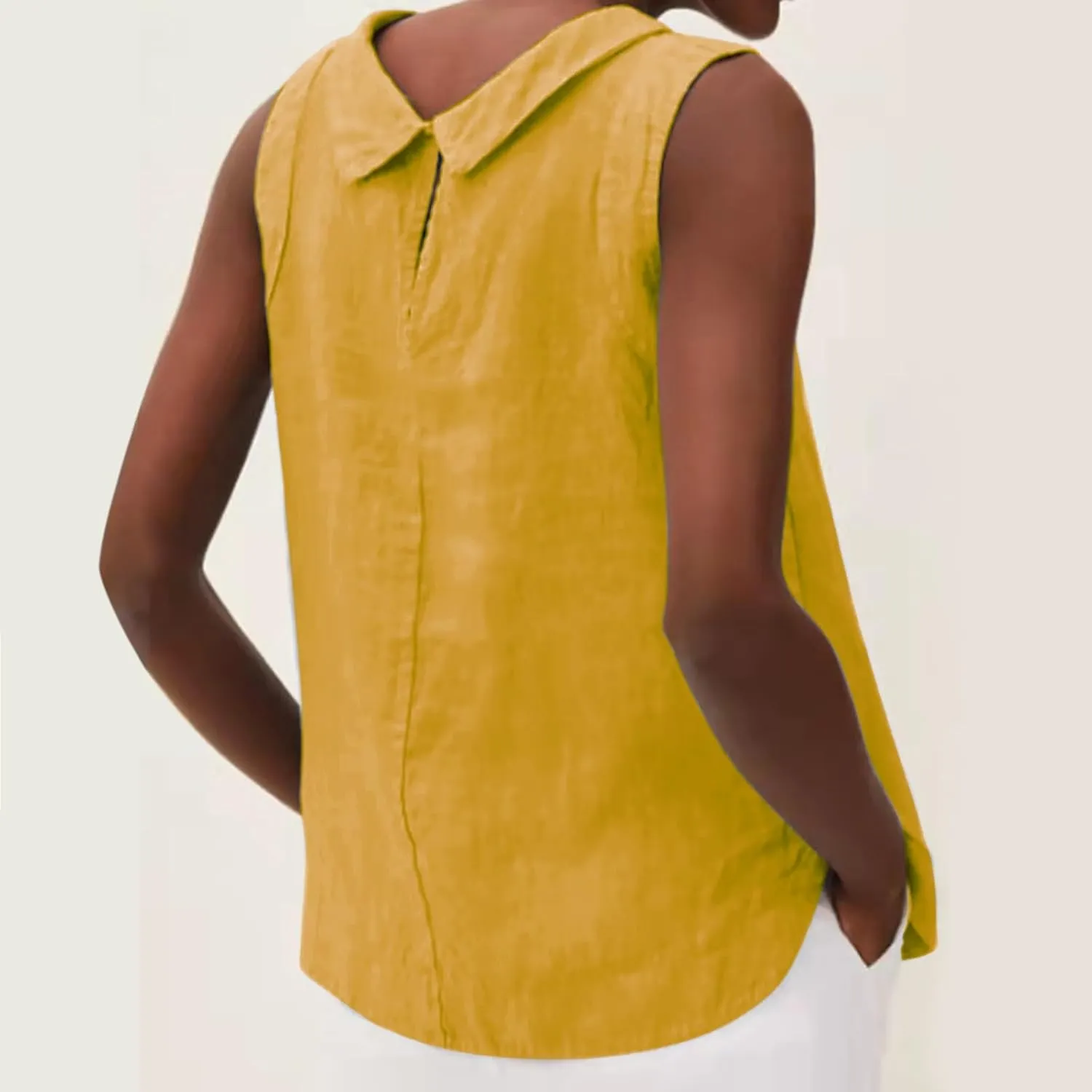 Linen Tops for Women Summer Casual Cotton Sleeveless Tank Tops Lapel Crewneck Tshirt Loose Fit Comfy Blouses Vest