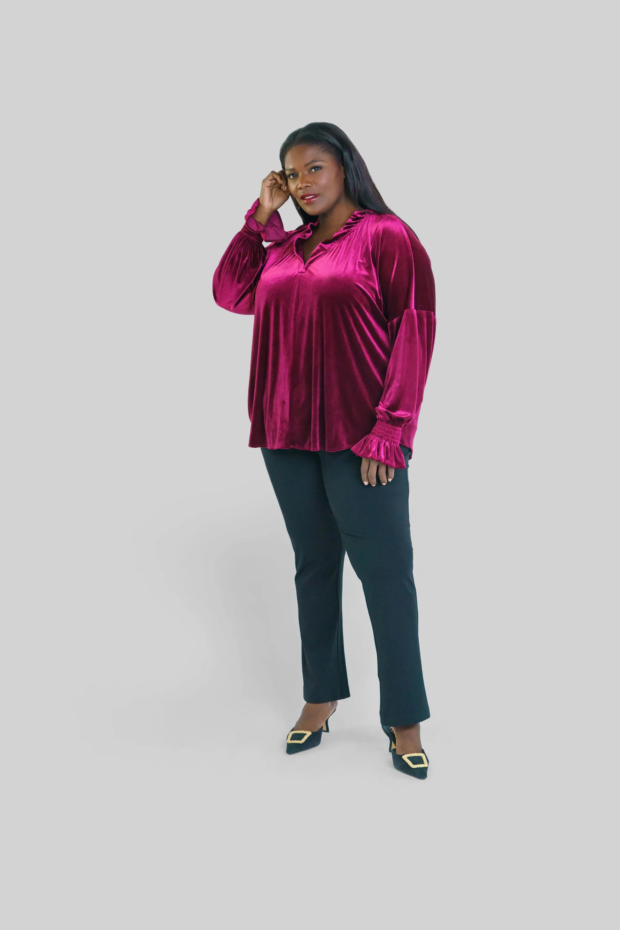 LONG SLEEVE CROSBY TOP in WHISPER WEIGHT VELVET