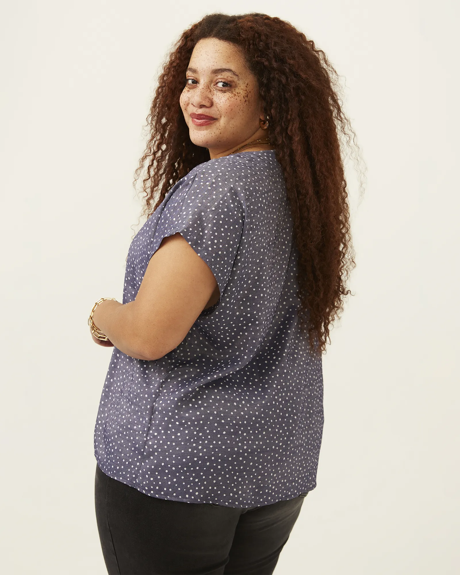 Lucile Button Loop Tie Front Top | Navy