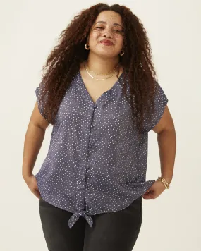 Lucile Button Loop Tie Front Top | Navy