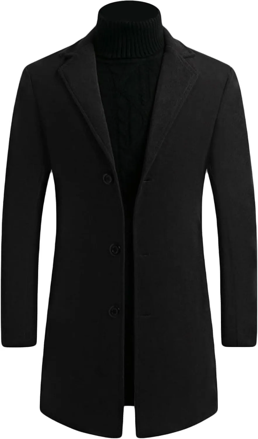 Maiyifu-GJ Men's Wool Blend Trench Coats Mid-Length Notched Collar Slim Overcoat Casual Business Single Breasted Long Jackets