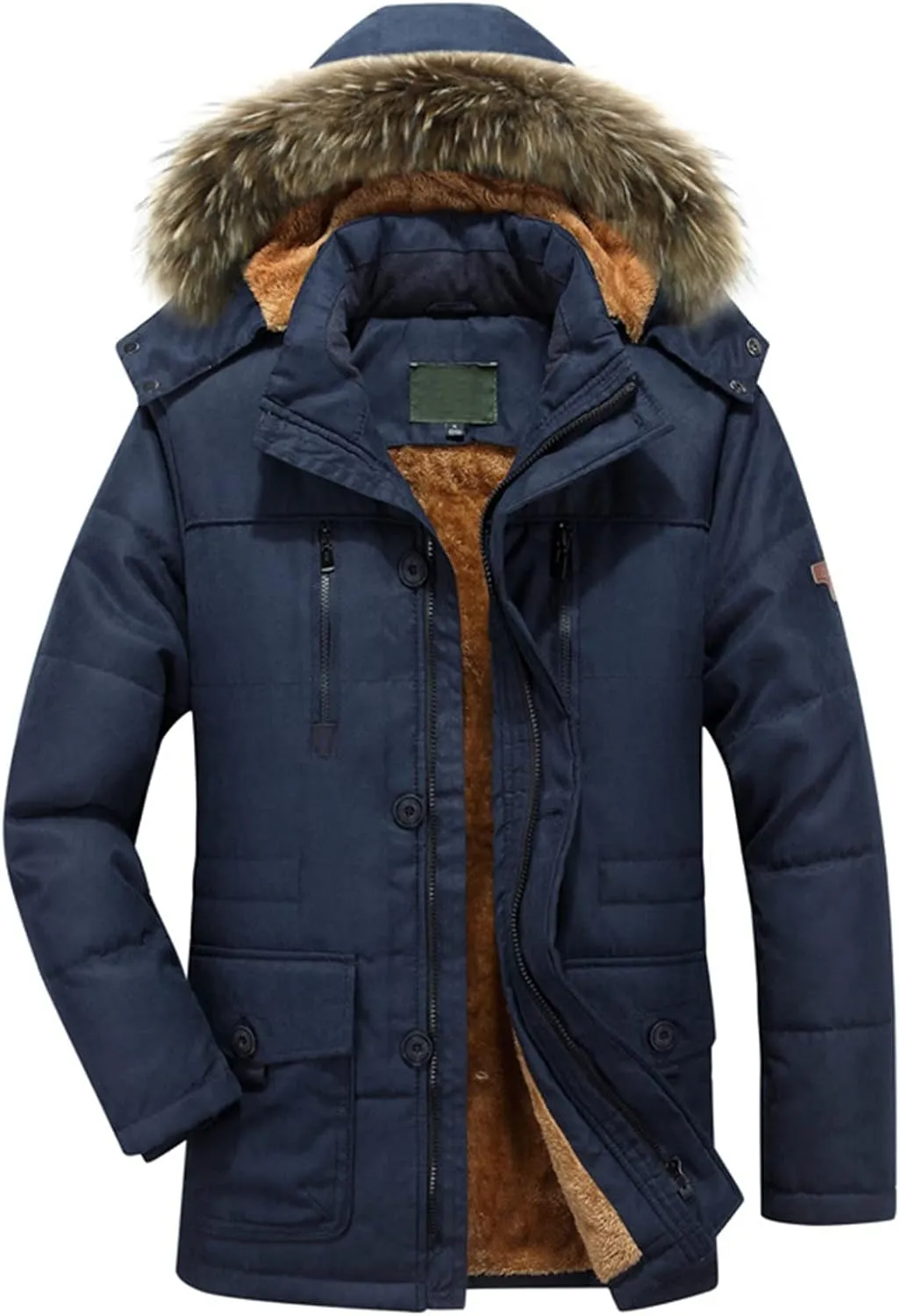 Maryia Mens Parka Jacket Waterproof Winter Hooded Jacket Casual Warm Quilted Coat with Fur Hood Thick Outdoor Outwear