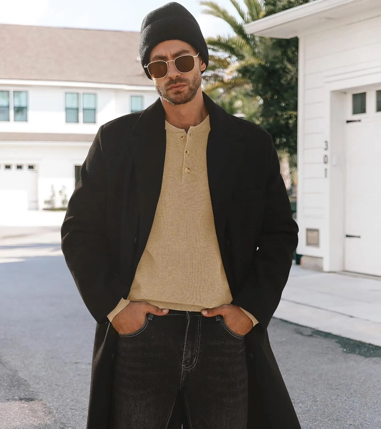Men Henley Knit Sweater Long Sleeve Button Sweater Casual Pullover Lightweight Slim Fit Tops