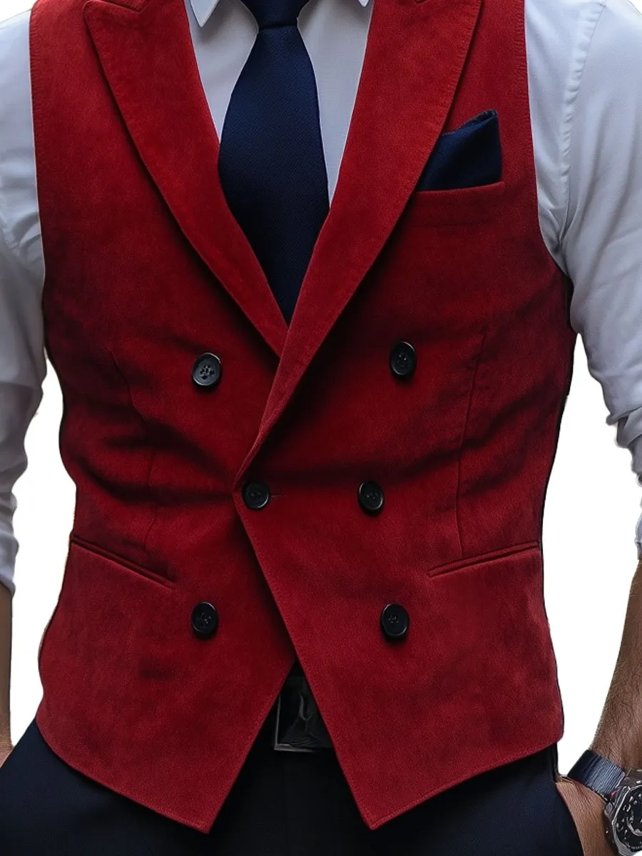 Men's Double Breasted Solid Suede Vintage Vest