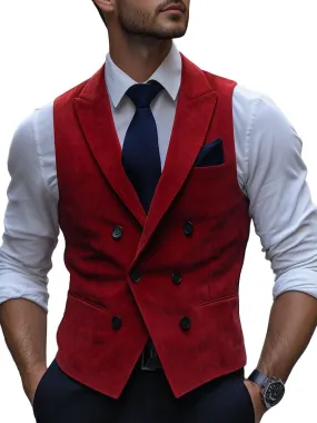 Men's Double Breasted Solid Suede Vintage Vest