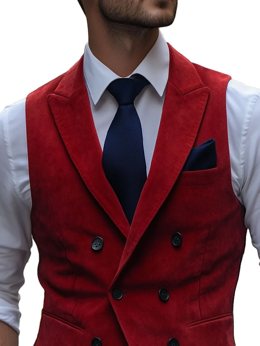 Men's Double Breasted Solid Suede Vintage Vest