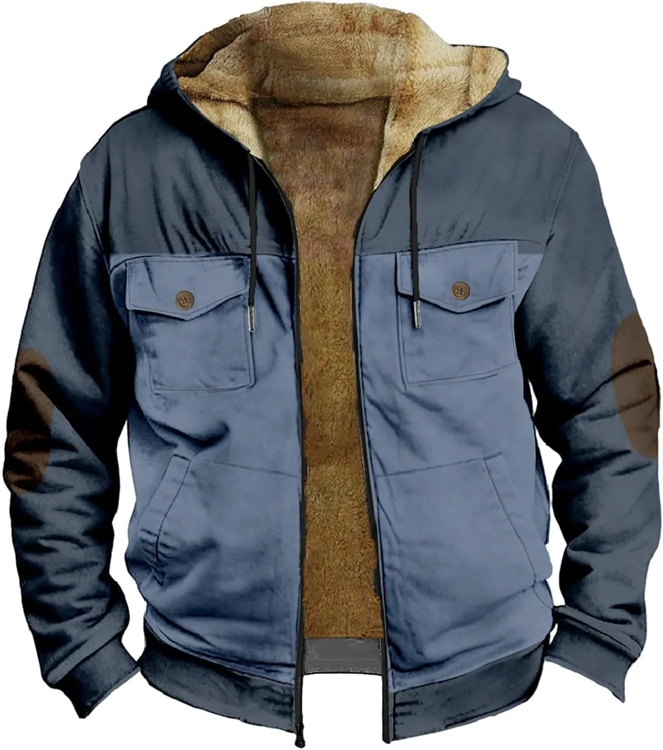 Men's Heavyweight Sherpa Lined Fleece Hoodie Jackets Thick Warm Military Tactical Plush Coats Full Zip Cargo Jackets