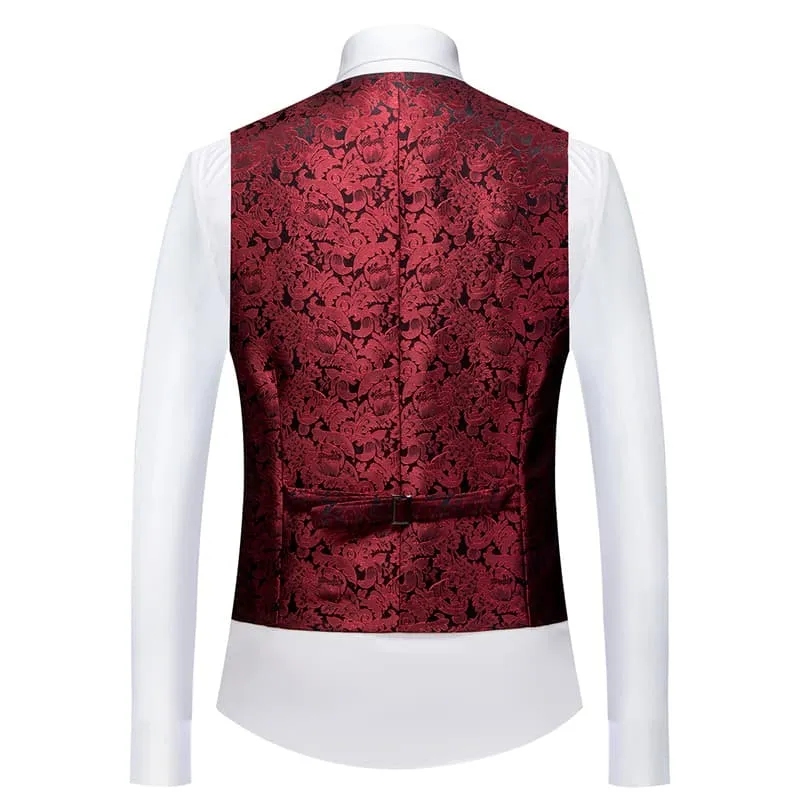Mens Single Breasted Elegant Printed Vest Slim Fit Solid Waistcoat