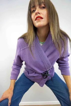 Oversized Pastel Lilac Chunky Knit Cardigan